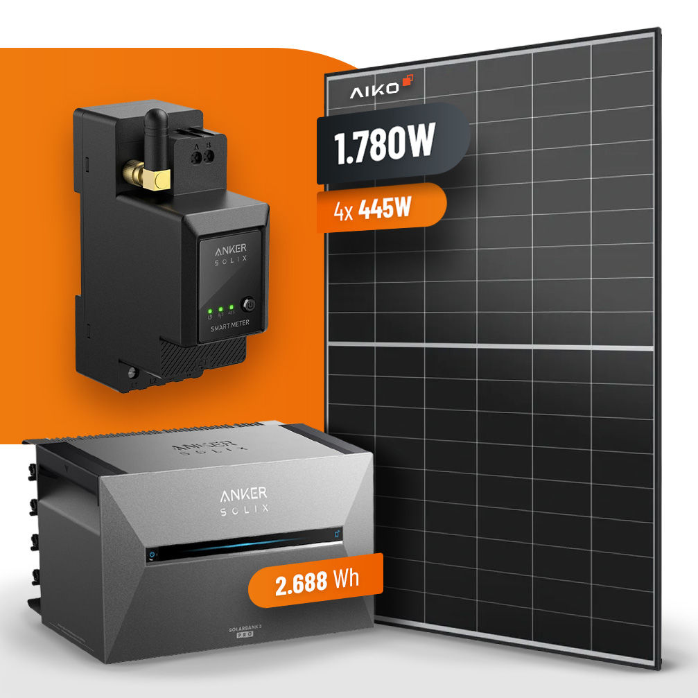 ⚡Balkonkraftwerk 1780W mit Speicher⚡AIKO Nebular + Anker Solix 3 Pro inkl. Smart Meter