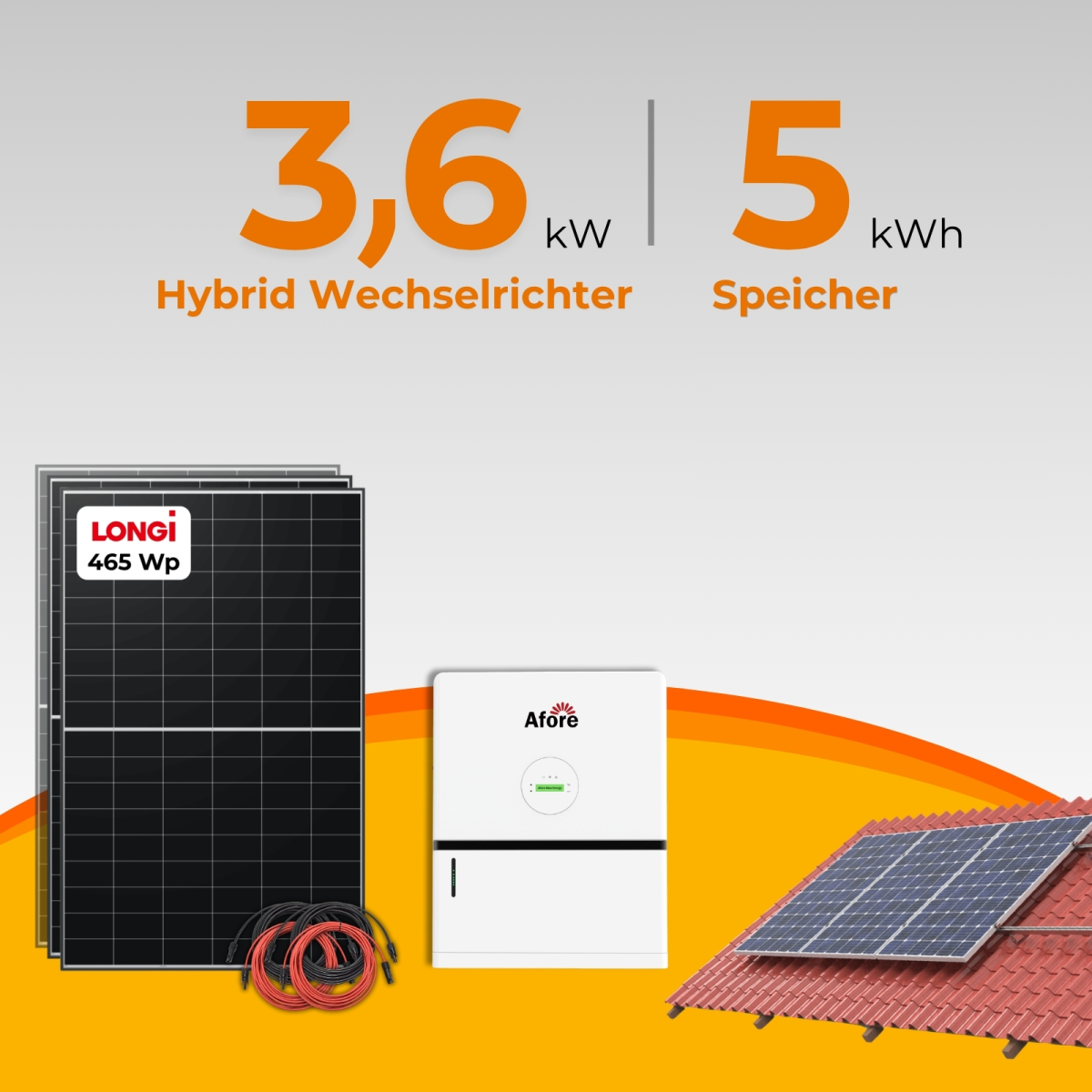 SolarTower 3.6 - 3,6 kW Solaranlage mit 5 kWh Speicher | Komplettset inkl. Ziegeldach Montagesystem
